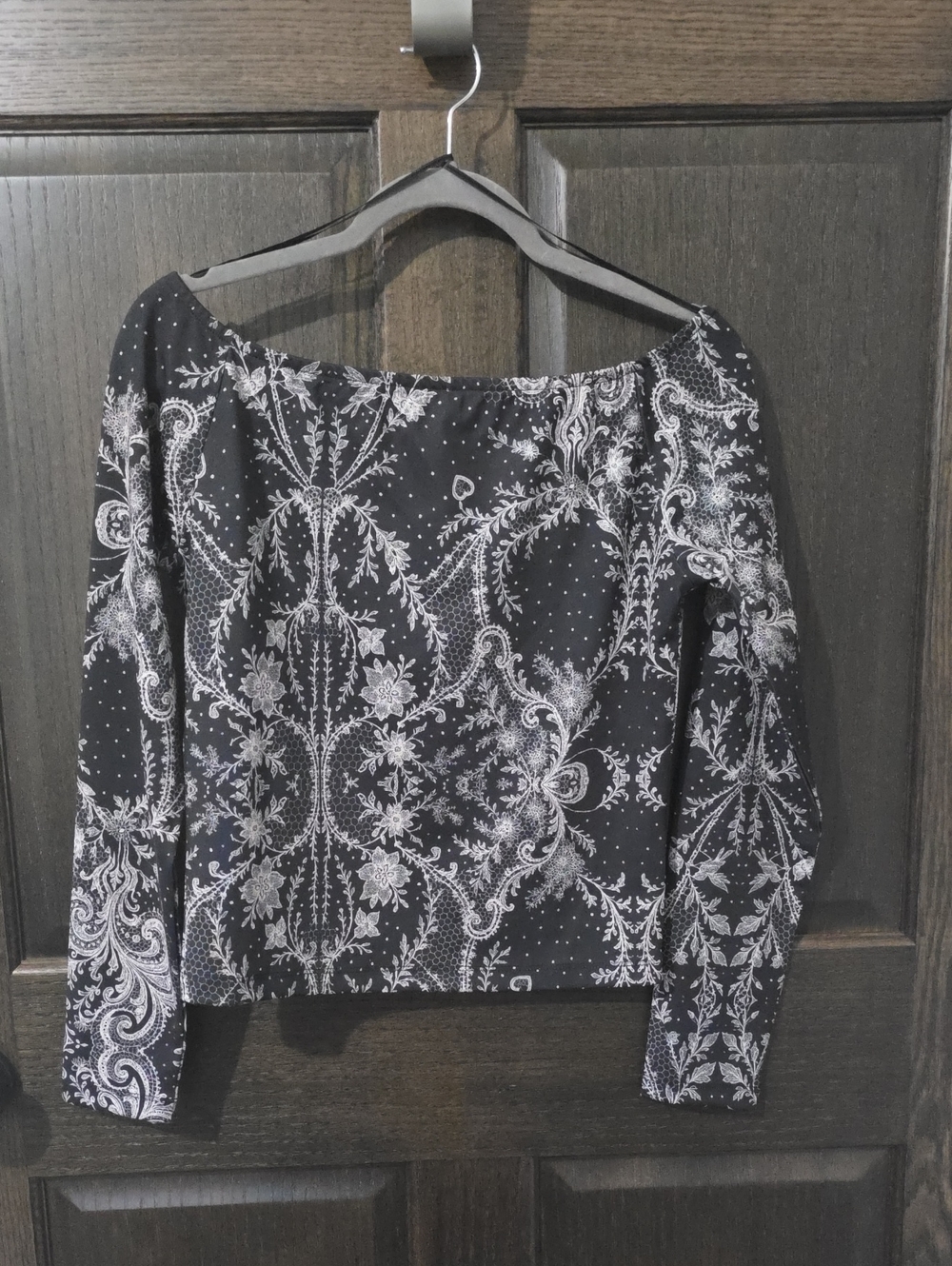 Rococo Lace Graphic Long Sleeve Off-The-Shoulder Tee